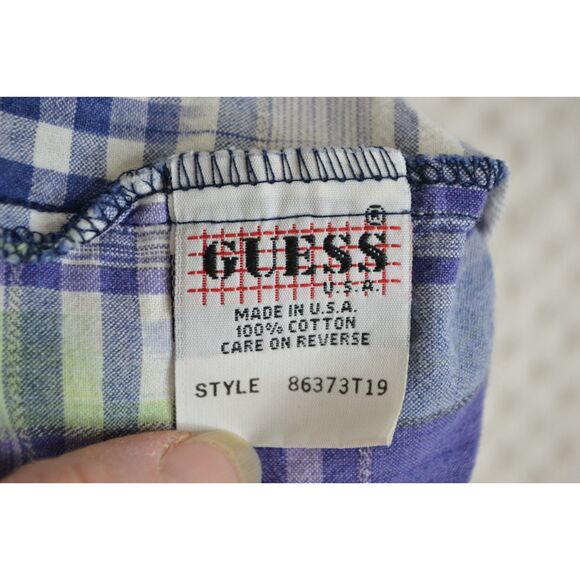 Guess Women's Small Purple Plaid Sleeveless Hooded Button Down Shirt - Picture 8 of 12